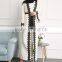 Front Open Contrast Lace Trim Self Tie Longline Abaya Moroccan Kaftan HSd5215