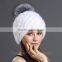 CX-C-206B Fox Fur Ball Mink Fur Knitted Winter Pompom Hat