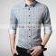 The new 2015 men's plaid shirt long sleeve skinny man Bai Segong blue-gray in leisure shirt wholesale