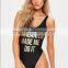 2017 MGOO Low Back sexy Gold print Swimsuit Black With Stretchy Fabric One Piece Swimwear High Cut Foil Print Logo