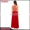 Latest Red Slip Halter Maxi Dress Designs Casual Lace Belt Back Women Long Dress Chiffon New Style