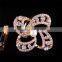 Gold plated zinc alloy white pearl rhinestine four leaf clover lucky scarf clip brooch