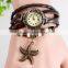 Star pendent genuine leather quartz bracelet watch women
