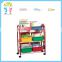 Preschool fruniture 4 layers steel Material toy Storage Shelves with plastic bins for sale