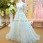 2016 Latest Princess Style Ball Gown Evening Dresses Lace Applique Bow Sash Sexy See Through Robe Longue Femme Soiree ML175
