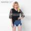 Black V neck models for summer three quarter sleeve womens plus size blouse