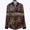 2015 Women Blouse Leopard Print Shirt Long sleeve V -Neck Top Loose Blouses Plus Size Chiffon Shirt