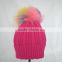 Myfur Rose Color Girls Winter Wool Hat with Removable Raccoon Fur Pom Pom