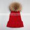 2015 Winter fur pompon hats female high quality knitted hat with ball top for women