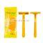 Face razir 2 blades Wholesale fashionable yellow plastic handle razor shaving disposable shavers mens body blade shaver 10pcs