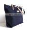 High Quality Navy Denim Bag Denim Tote Bag With Leather Trim