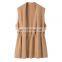 Elegant 100% Cashmere Cardigan Long Sleeveless Sweater Scarf Collar Slim Fit Waist Knitted Spring Season Solid Pattern Front
