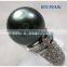 large round tahitian pearl ring in peacock green