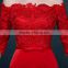 MGOO Brand Design Custom Long Dress Transparent Red Lace Long Dress Off Shoulder Applique Long Sleeves Prom Dress 2069
