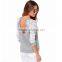 5 size choice women Grey fashion O neck Backless latest lace stitching Long sleeve t shirt design