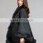 Large Cashmere Cape with Fox Fur Trim - Black