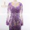 Newest Fashion Handmade Pailletted Beaded Scoop Key Hole Backless Purple Long Sleeves Mermaid Evening Dresses 2016
