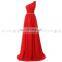 Wholesale Latest Design One Shoulder Floor-Length Red Chiffon Beaded Long Bridesmaid Dresses SD343