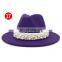 Women Wide Brim Imitation Wool Felt Fedora Hats Fashion Church Party Female Dress Hat Pearl Ribbon Decor White Hat