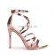 Ladies high heel quality handmade cheap price high stiletto heels shoes ankle strap rose golden sandals footwear