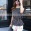 Lastest Slim Fit Ladies White Black Stripes Short Sleeves Blouse 095