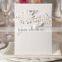 Pure white embossed wedding invitations for wedding with floral laser cut border & white ribbons