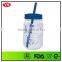 Large capacity plastic mason or food jars with straw and lid