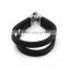 Mens handmade bracelet black real leather stainless steel clasp bracelet jewelry