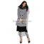 PRETTY STEPS 2015 grey long sleeve Double Breasted Basket Weave women long coat with fur collar