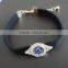 rhinestone inlaid hamsa hand evil eye charm suede leather bracelet