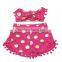 Wholesale sweat pink shorts with gold dot and pink pom pom headband gor children