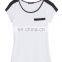 women short sleeve slim black and white piped tee top blouse