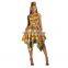 2020 new arrivals summer women casual and classy scarf shape bottom zip up africa print dress manufacturer