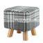 Padded Footstools Ottoman Foot Rest with Wooden Legs Linen Fabric Cover