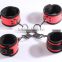 BK032HT01PNK Strong PVC and Solf Velvet bondage Hog-tied restraint kit: handcuffs, ankle cuffs,sex restraint toys for couples