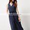 New Fashion Fitted Waist Navy Layered Warp Dress For Women