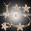 Fashion Amazing Shining Star Gold Plated Rhinestone Necklace Stud Earring Bracelet Ring Set for Women Wedding Jewelry Set