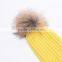 Factory price winter wool knitted hats with fur pompoms/fur beanie hats KZ160074