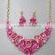 Bright Color Clear Crystal Pave Teardrop Accent Classic Flower Theme Necklace Earrings Set