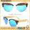 Wholesale semi-rimless revo mirror lens handmade bamboo sunglasses