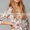 Women Print V-NECK Blouse Long-sleeve Top Shirt Lady Casual Shirt New Excellent