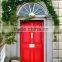 Painted Villa Single Open Red Color Solid Wooden Door With Glass Panel