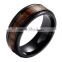 8MM Comfort Fit Black Titanium Wedding Band Engagement Ring with KOA Wood Inlay and Beveled edge