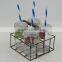 The adjustable handle basket Mason jar set 4 mason jar in iron basket with metal lid and plastic straw 16M088