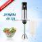 White mini household hand blender with stainless steel blades