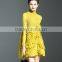 Lady high neck petal appliqued plain crinkle dress