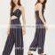 China apparel manufacture off-duty spaghetti stripped ladies formal prom jumpsuits wide leg