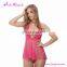 Lastest Sexy Straps Sleepwear Girls V Neck Lace Babydoll Transparent Nightwear