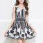 Women casual dress v neck black and white stripe floral dress