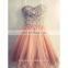 Coral Color Short Bridesmaid Dress 2016 Crystal Beads on Top Peach Cheap Wedding Party gowns vestidos de festa